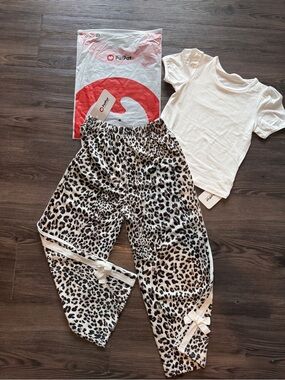PatPat White Tee with Leopard Print Pants Set